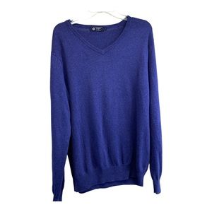 J Crew cashmere cotton blend pullover sweater V-Nevk purple blue long sleeve